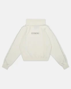 Kids Iceberg Creamy White Wool Sweater With High Neck And Logo