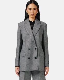 Women Iceberg Double-breasted Jacket In Wool Blend With Herringbone Pattern