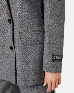 Women Iceberg Double-breasted Jacket In Wool Blend With Herringbone Pattern