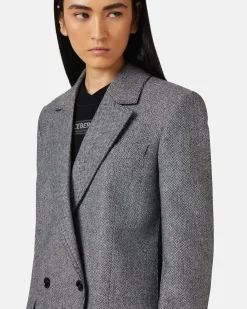Women Iceberg Double-breasted Jacket In Wool Blend With Herringbone Pattern