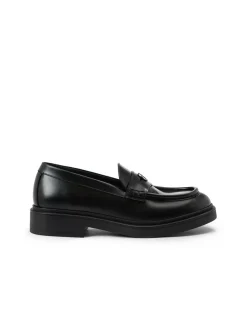 Women Iceberg Elegant Black Leather Loafers With Logo Monogram