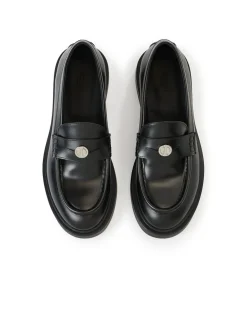 Women Iceberg Elegant Black Leather Loafers With Logo Monogram