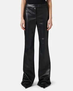 Women Iceberg Flare Fit Trousers In Faux Leather