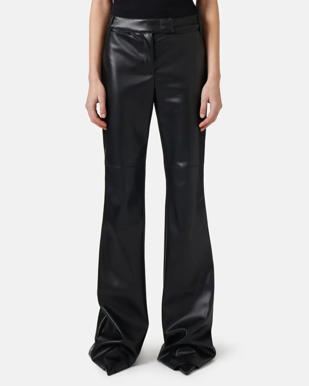 Women Iceberg Flare Fit Trousers In Faux Leather