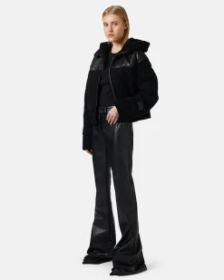 Women Iceberg Flare Fit Trousers In Faux Leather