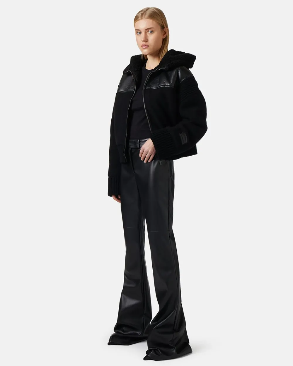 Women Iceberg Flare Fit Trousers In Faux Leather