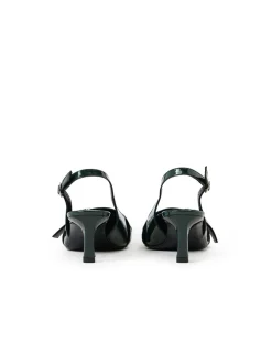 Women Iceberg Green Patinated Leather Pumps With Kitten Heel, Logo And Fringe
