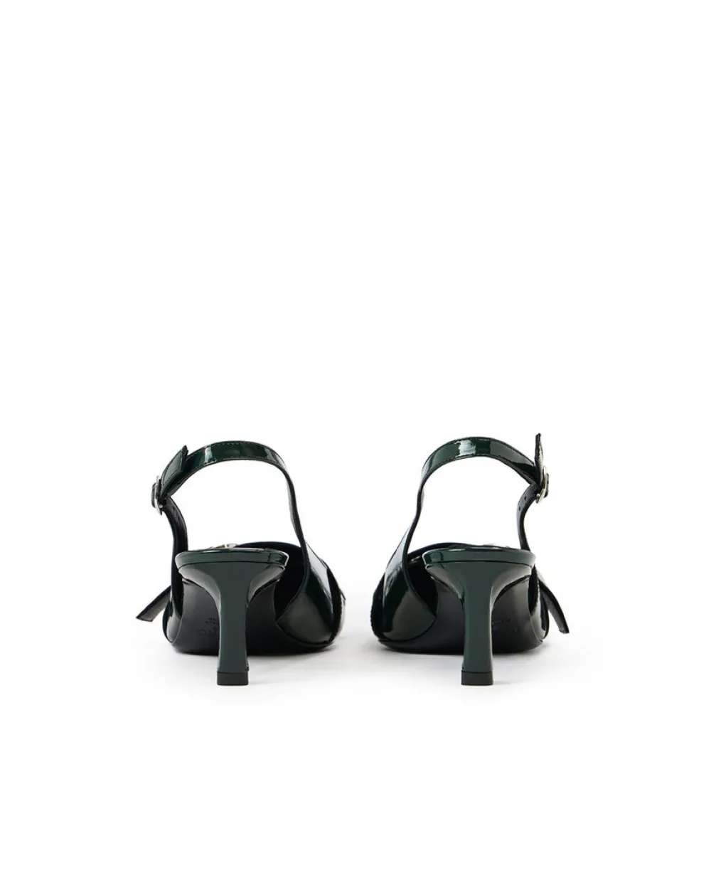 Women Iceberg Green Patinated Leather Pumps With Kitten Heel, Logo And Fringe