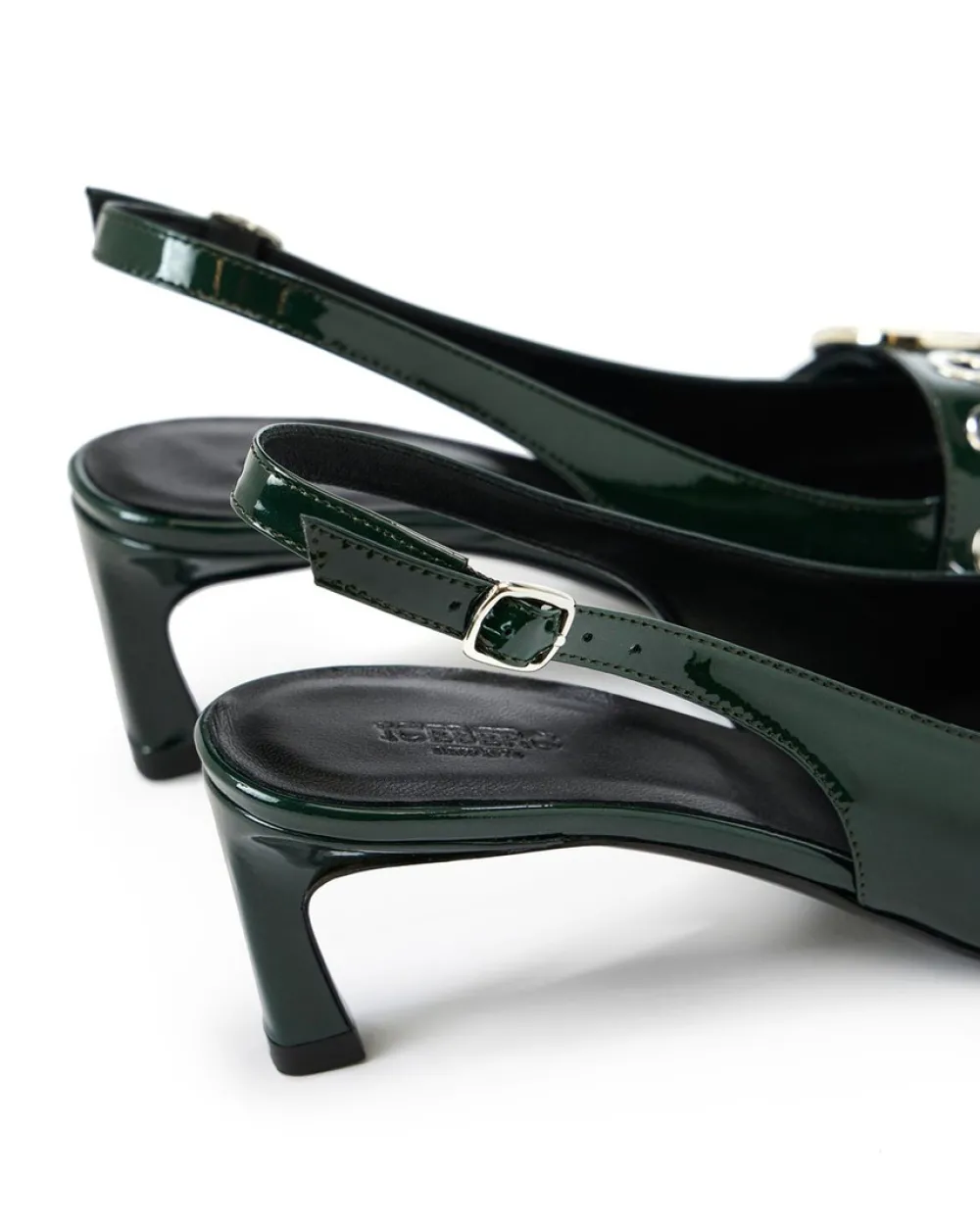 Women Iceberg Green Patinated Leather Pumps With Kitten Heel, Logo And Fringe