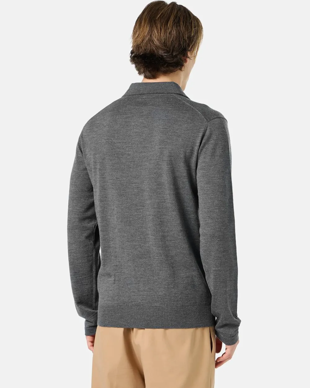 Iceberg Grey Long-sleeved Polo Shirt In Merino Yarn With Logo