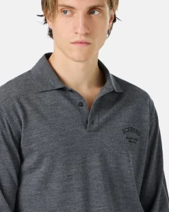 Iceberg Grey Long-sleeved Polo Shirt In Merino Yarn With Logo