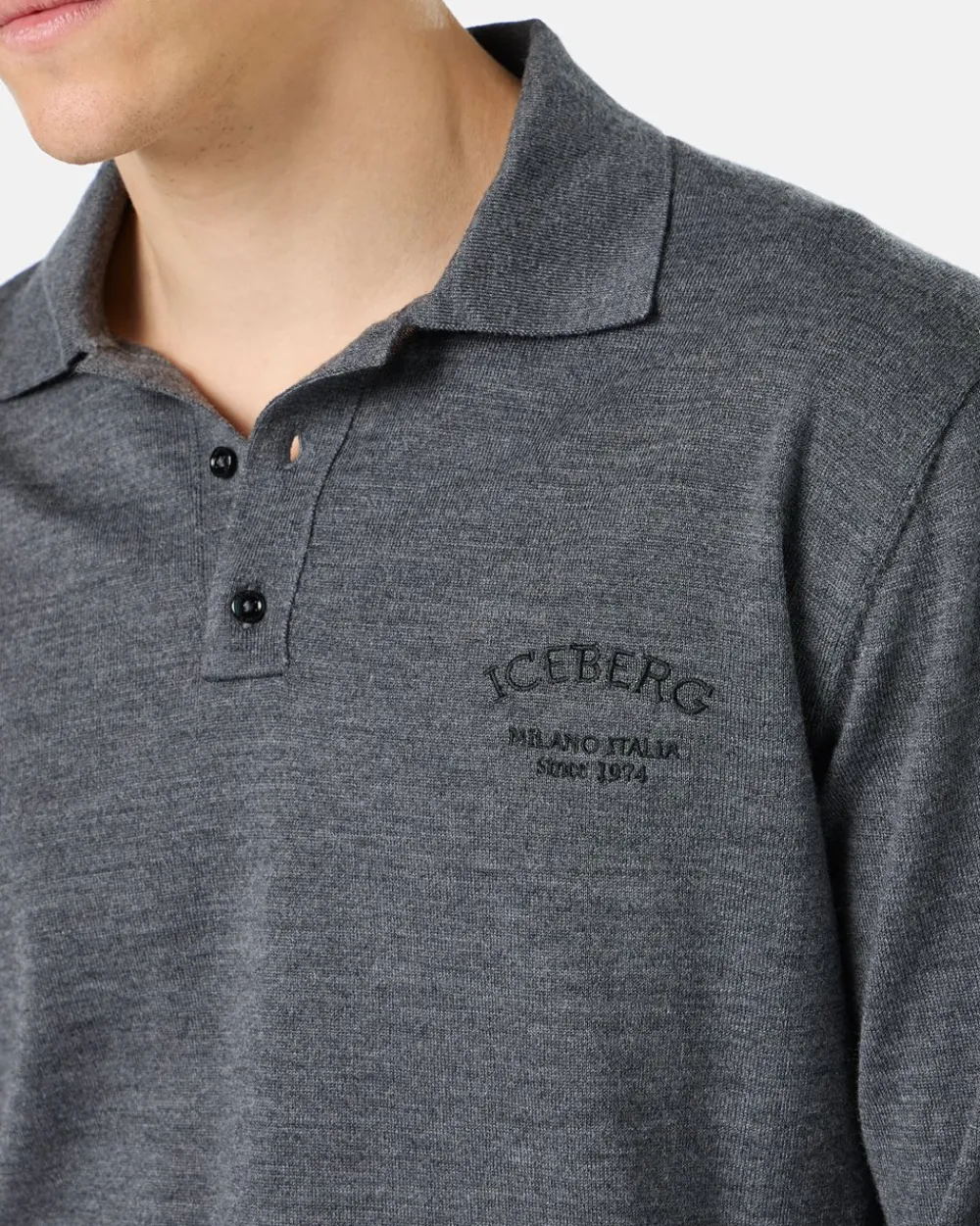 Iceberg Grey Long-sleeved Polo Shirt In Merino Yarn With Logo