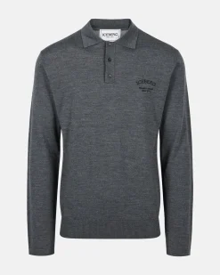Iceberg Grey Long-sleeved Polo Shirt In Merino Yarn With Logo