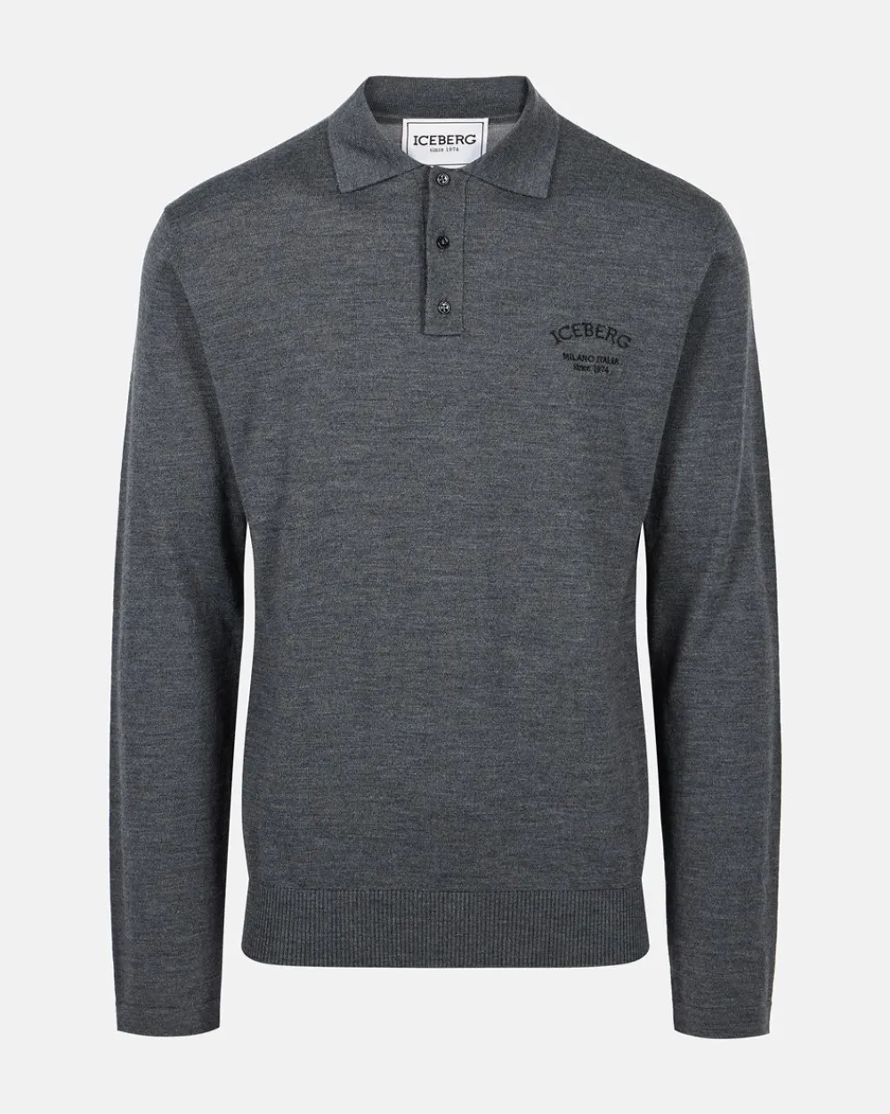 Iceberg Grey Long-sleeved Polo Shirt In Merino Yarn With Logo