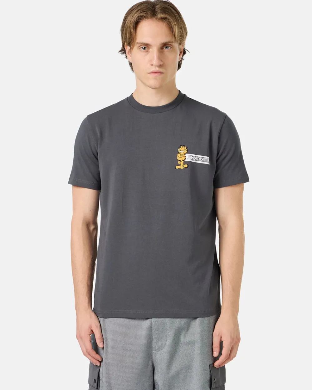 Iceberg Grey Slim-fit T-shirt In Sustainable Stretch Jersey With Garfield Print And Logo