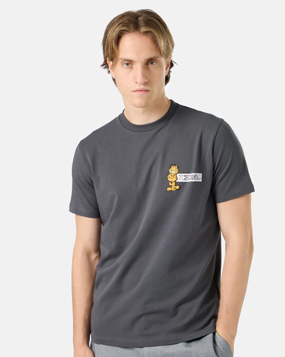 Iceberg Grey Slim-fit T-shirt In Sustainable Stretch Jersey With Garfield Print And Logo
