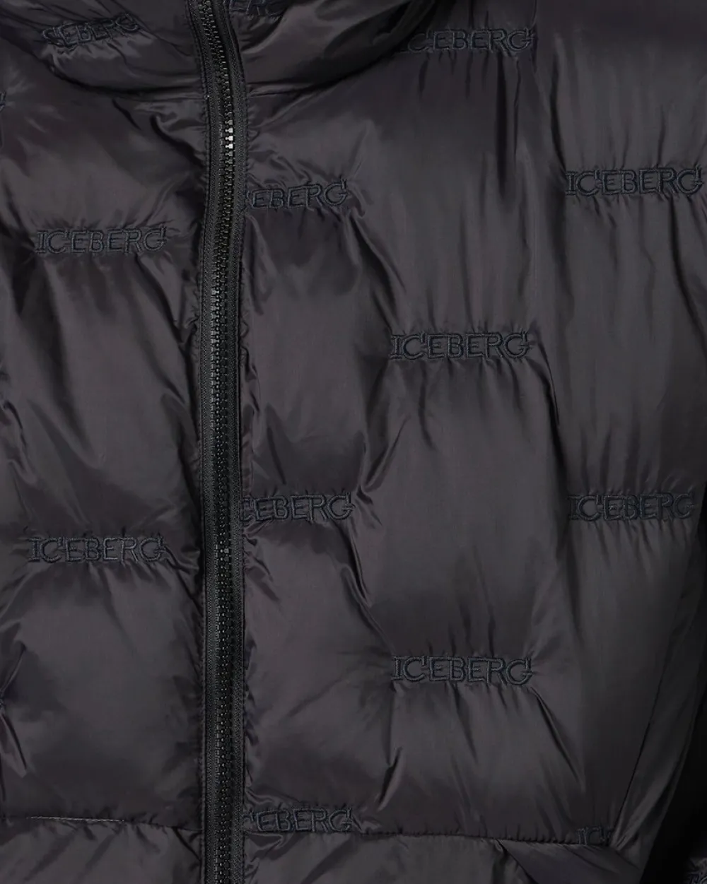 Iceberg Imitation Down Nylon Jacket With Allover Embroidery And Central Zip