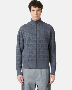 Iceberg Jacquard Knit Bomber Jacket