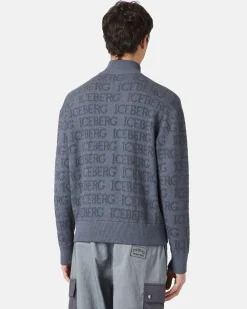 Iceberg Jacquard Knit Bomber Jacket