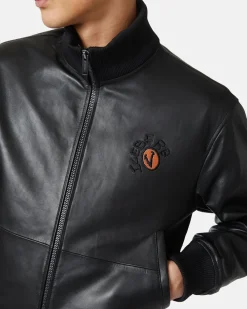 Iceberg Leather Bomber Jacket With Bear Detail