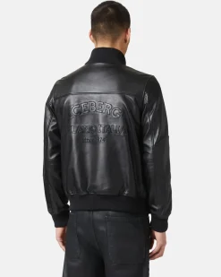 Iceberg Leather Bomber Jacket With Logo