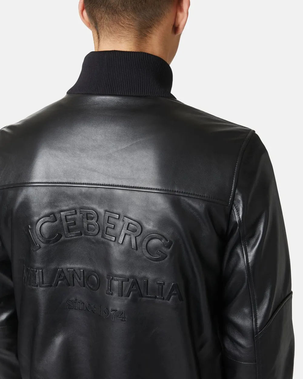 Iceberg Leather Bomber Jacket With Logo