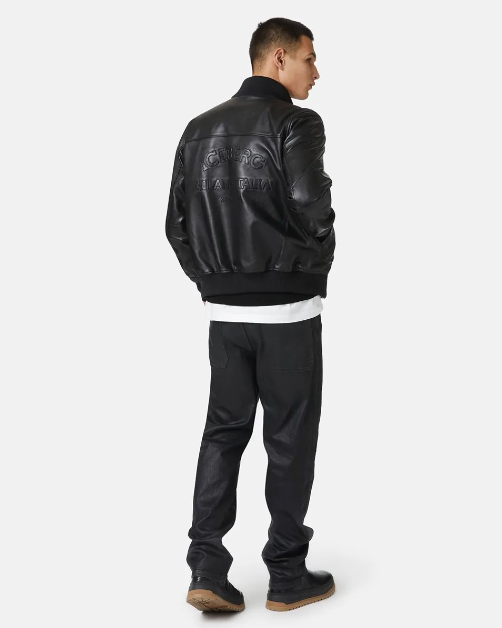 Iceberg Leather Bomber Jacket With Logo
