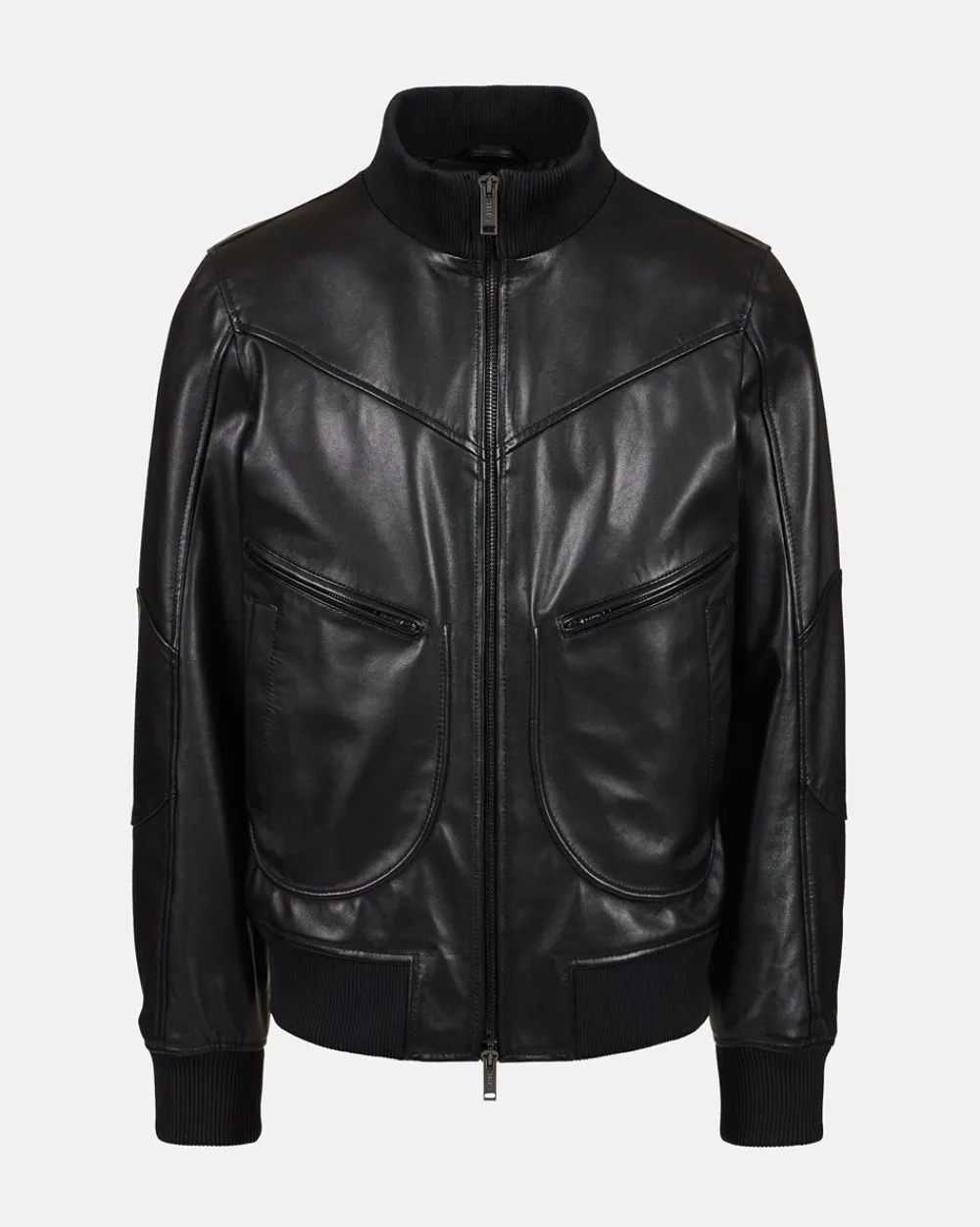 Iceberg Leather Bomber Jacket With Logo