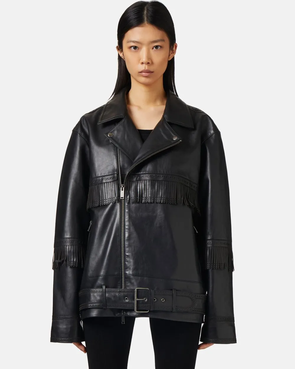 Women Iceberg Leather Jacket With Brogue Detail And Fringes