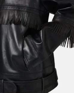 Women Iceberg Leather Jacket With Brogue Detail And Fringes