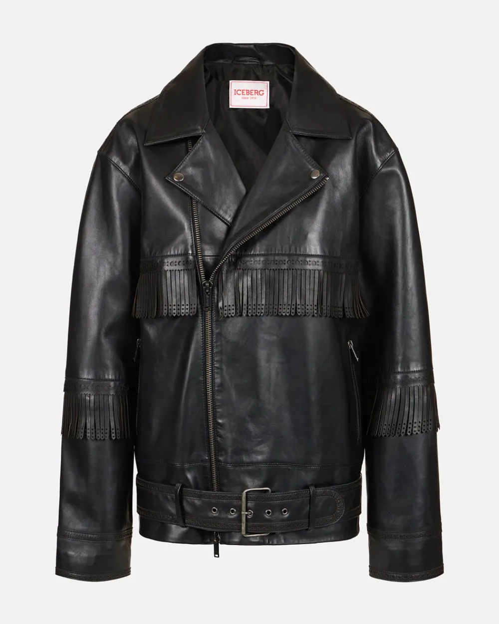Women Iceberg Leather Jacket With Brogue Detail And Fringes