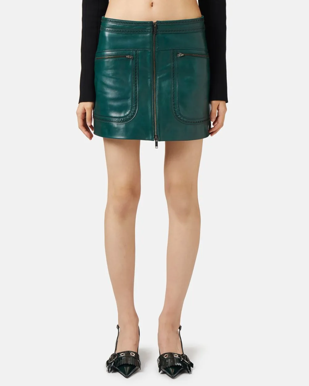 Women Iceberg Leather Mini Skirt With Brogue Detail
