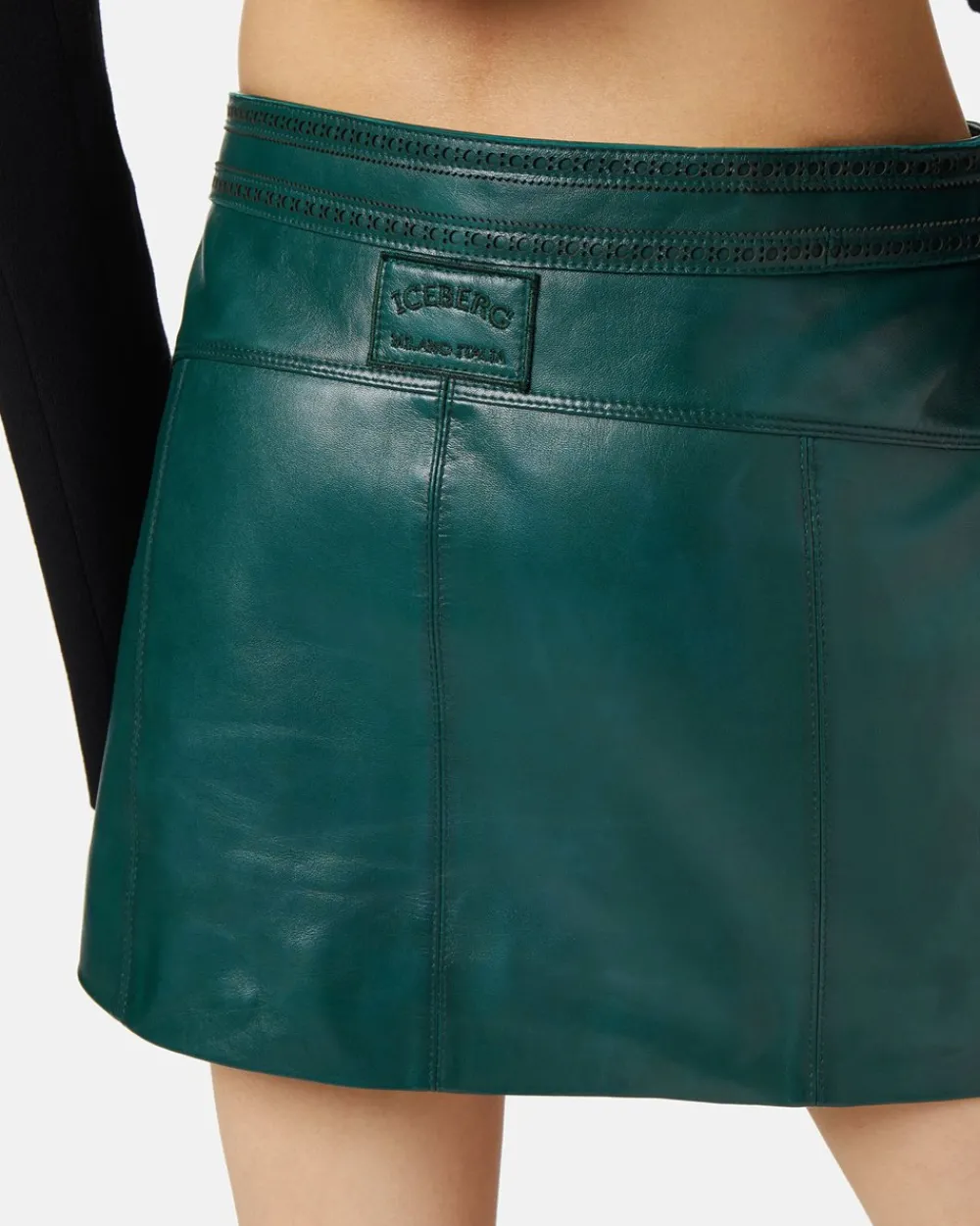 Women Iceberg Leather Mini Skirt With Brogue Detail