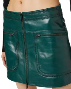 Women Iceberg Leather Mini Skirt With Brogue Detail