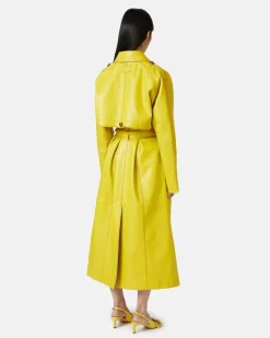 Women Iceberg Leather Trench Coat With Embroidered Patch Detail