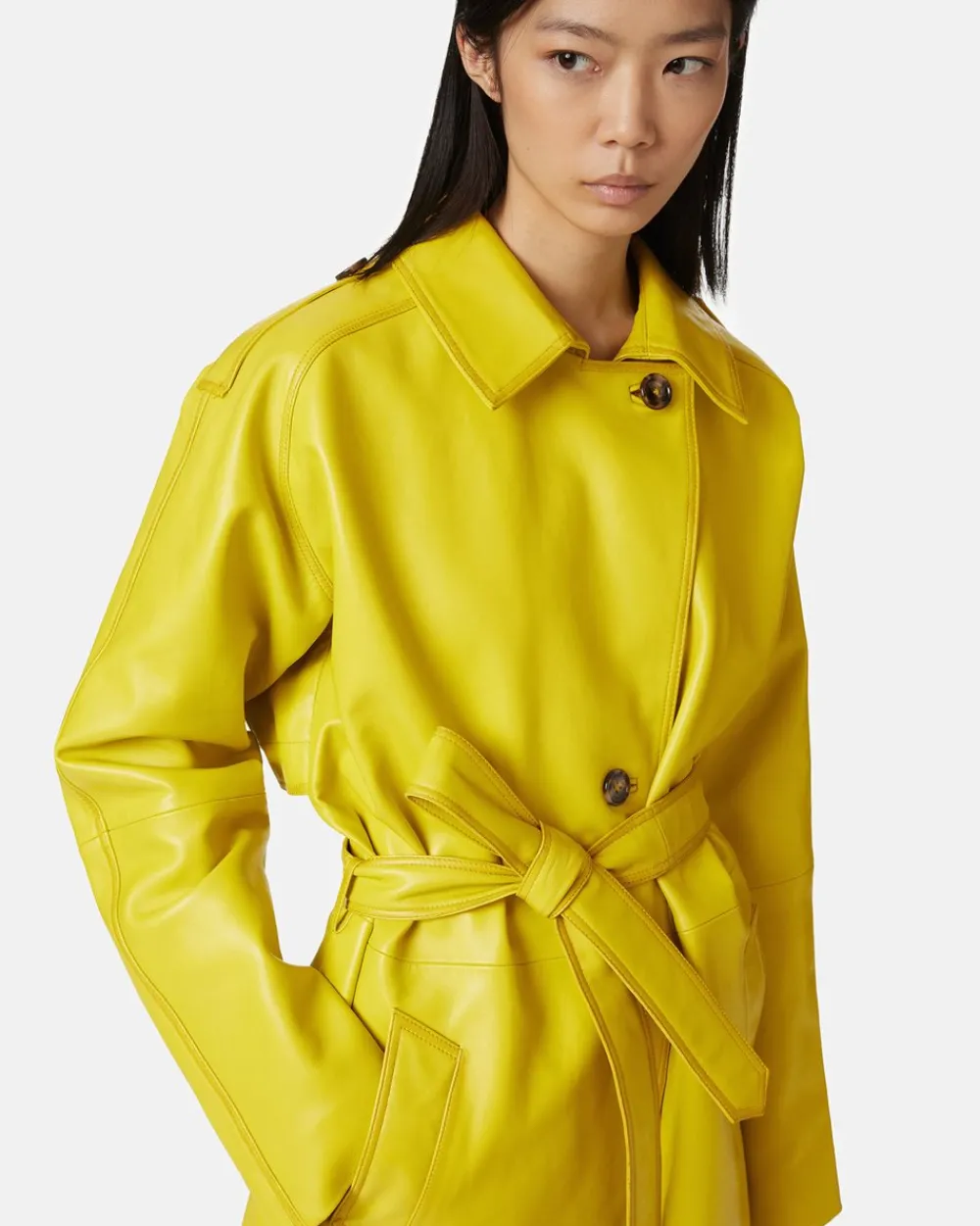 Women Iceberg Leather Trench Coat With Embroidered Patch Detail
