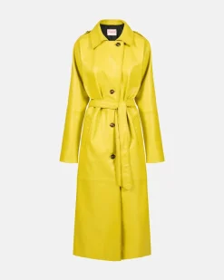 Women Iceberg Leather Trench Coat With Embroidered Patch Detail