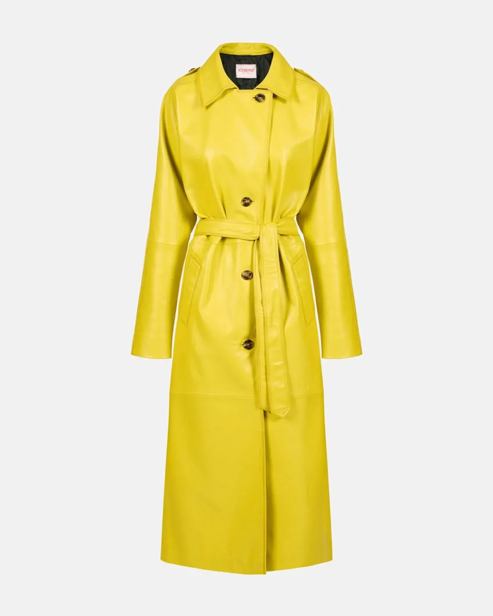 Women Iceberg Leather Trench Coat With Embroidered Patch Detail