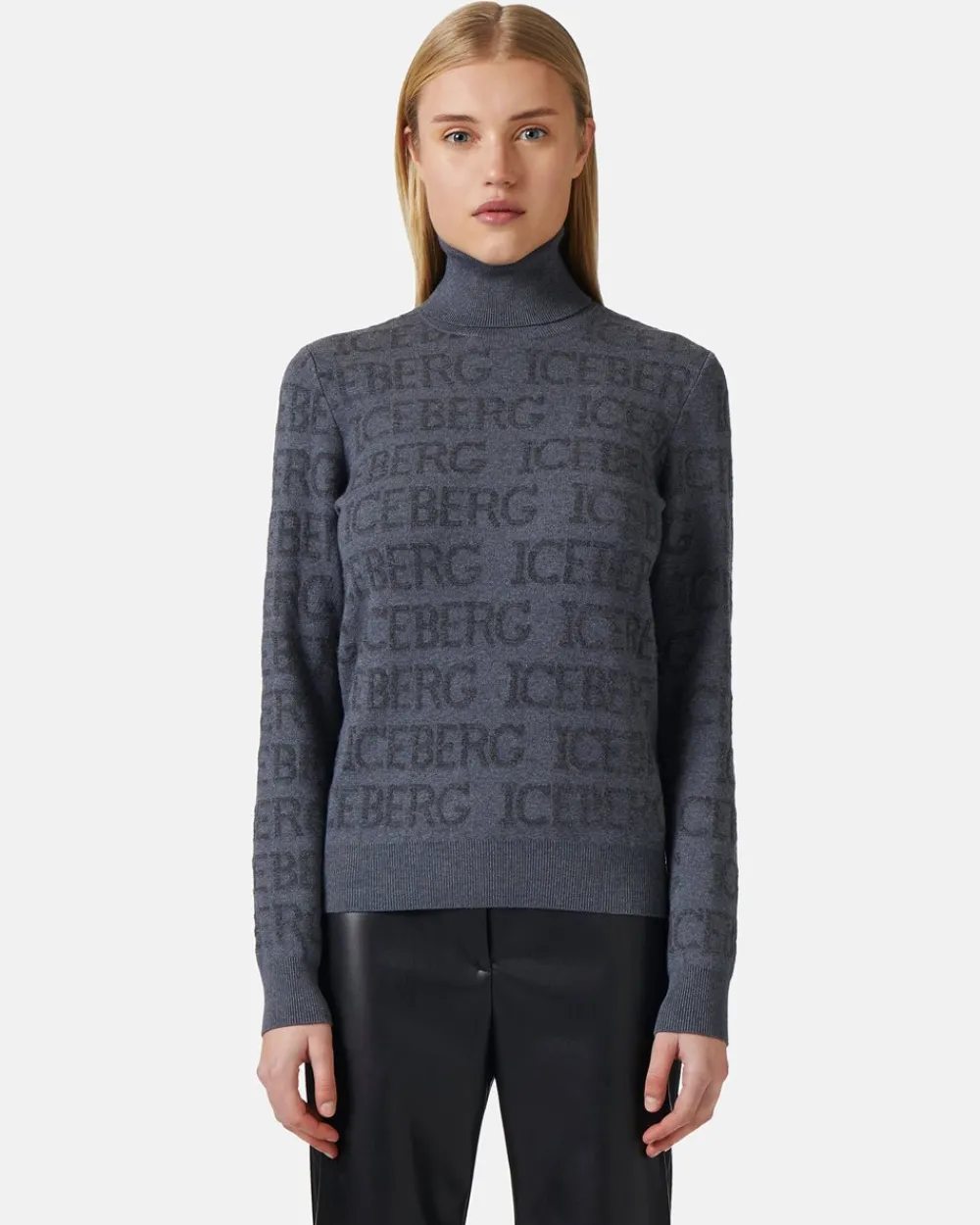 Women Iceberg Mock-neck Sweater With All-over Logo