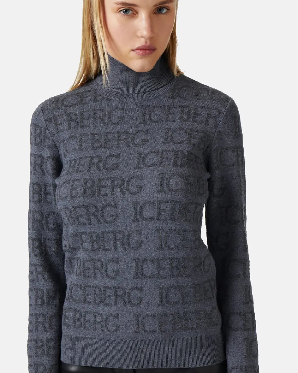 Women Iceberg Mock-neck Sweater With All-over Logo