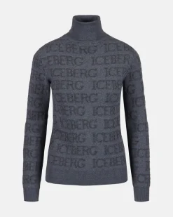 Women Iceberg Mock-neck Sweater With All-over Logo