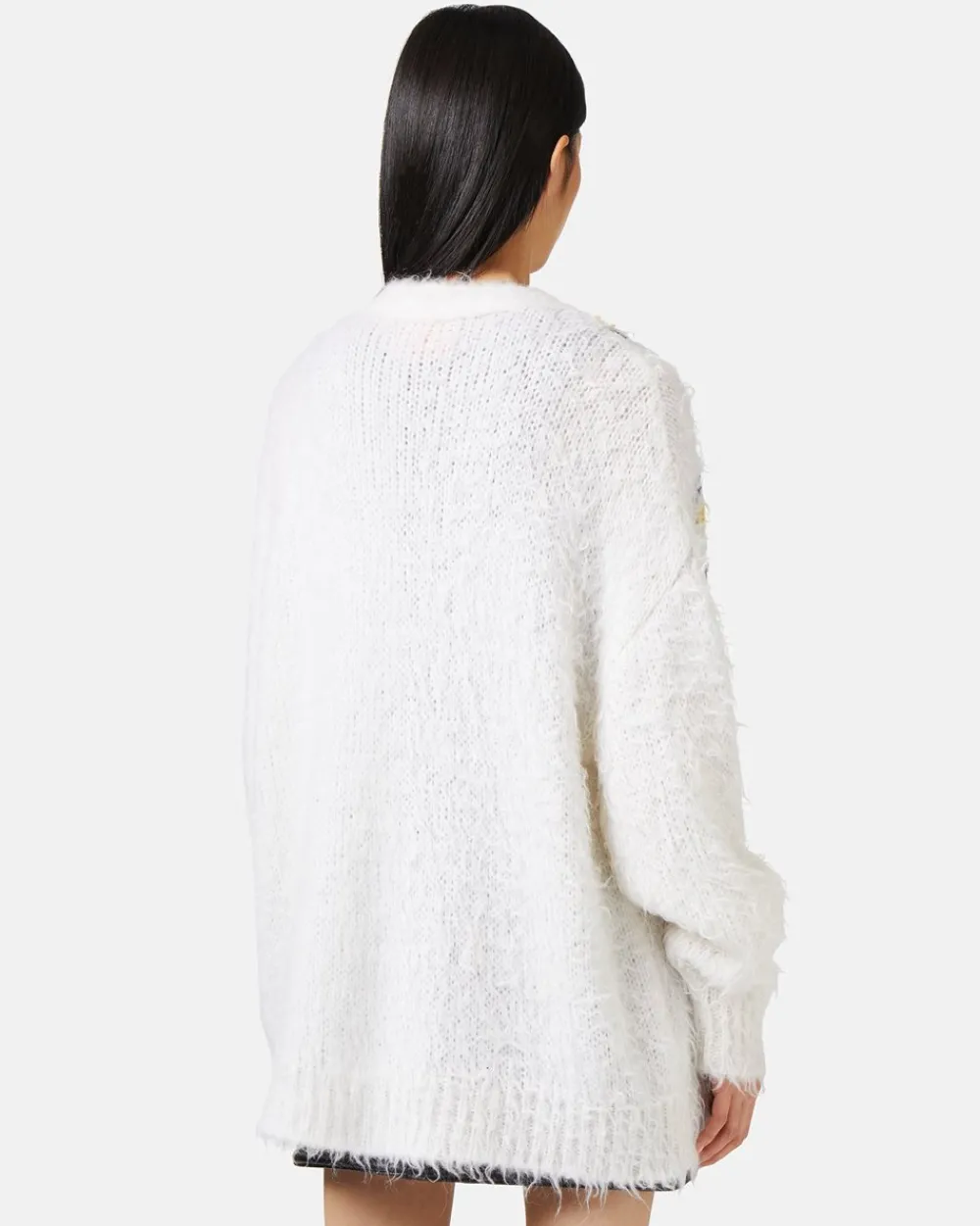 Women Iceberg Mohair Cardigan With Multicolor Check Inlay