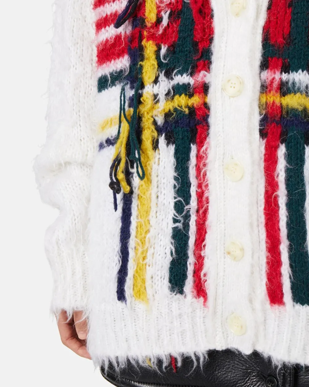 Women Iceberg Mohair Cardigan With Multicolor Check Inlay