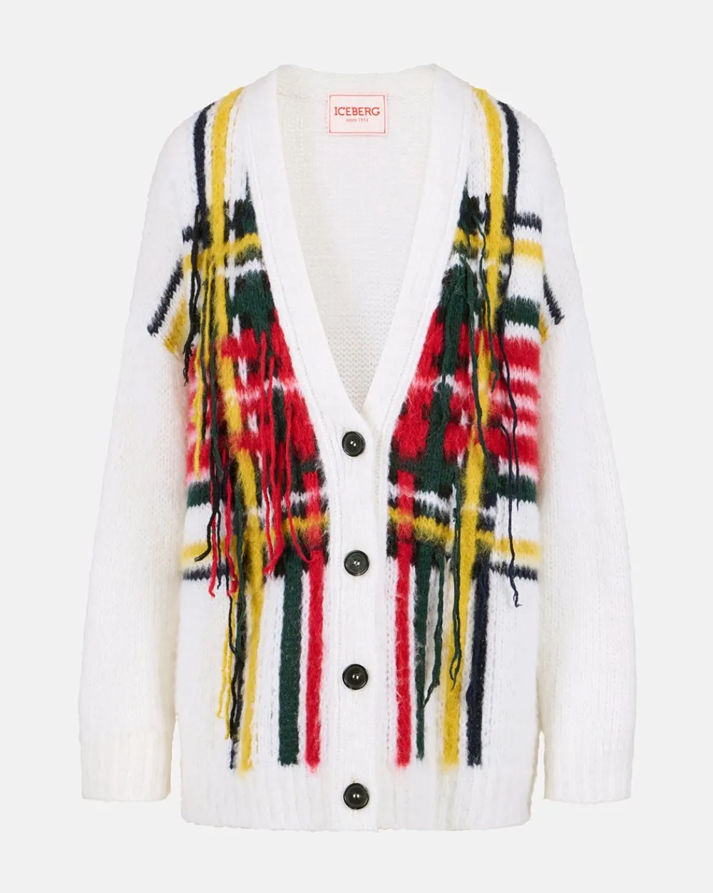 Women Iceberg Mohair Cardigan With Multicolor Check Inlay