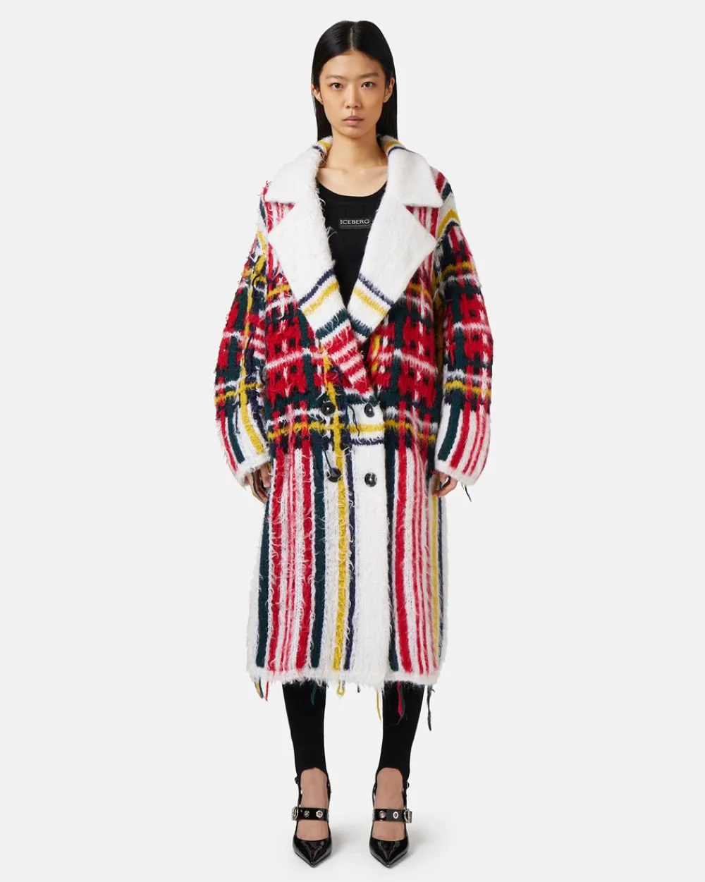 Women Iceberg Mohair Coat With Check Inlay