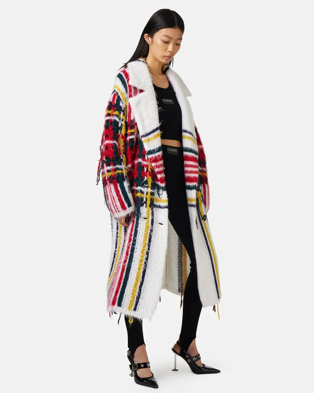 Women Iceberg Mohair Coat With Check Inlay