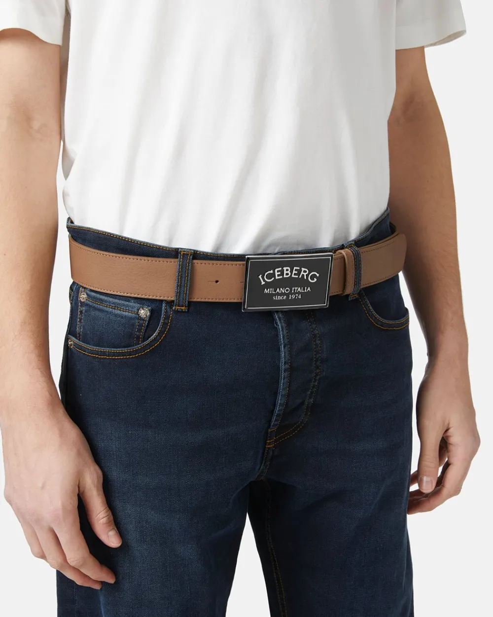 Iceberg Nappa Leather Belt With ICB Milano Italia Buckle