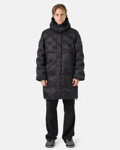 Iceberg Nylon Long Duvet Jacket With Allover Embroidery And Central Zip