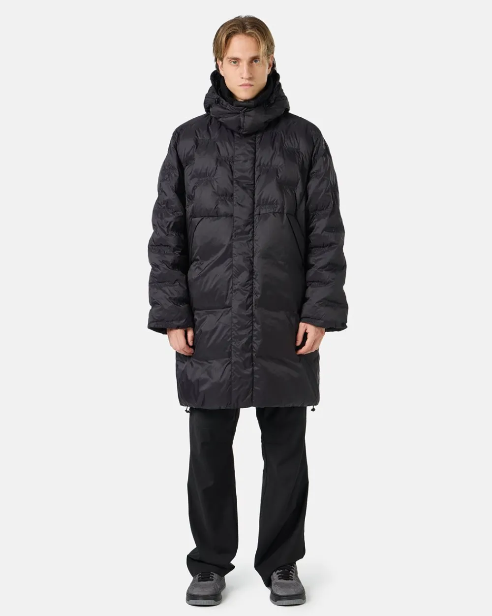 Iceberg Nylon Long Duvet Jacket With Allover Embroidery And Central Zip