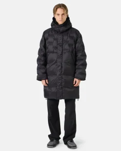 Iceberg Nylon Long Duvet Jacket With Allover Embroidery And Central Zip